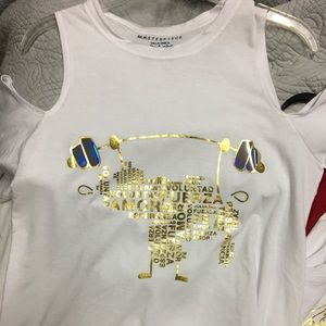 Masterpiece white shirt with exposed shoulders.